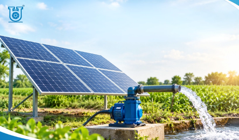 Solar water pumping system with panels for farm irrigation