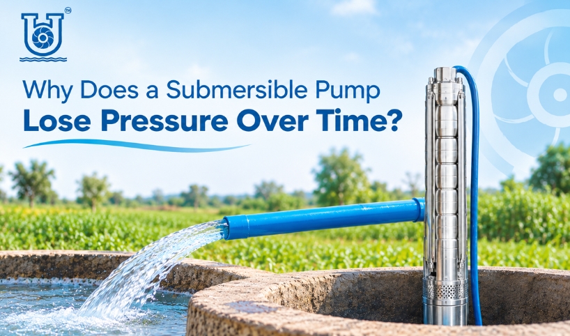 Stainless steel submersible pump illustrating pressure loss over time.